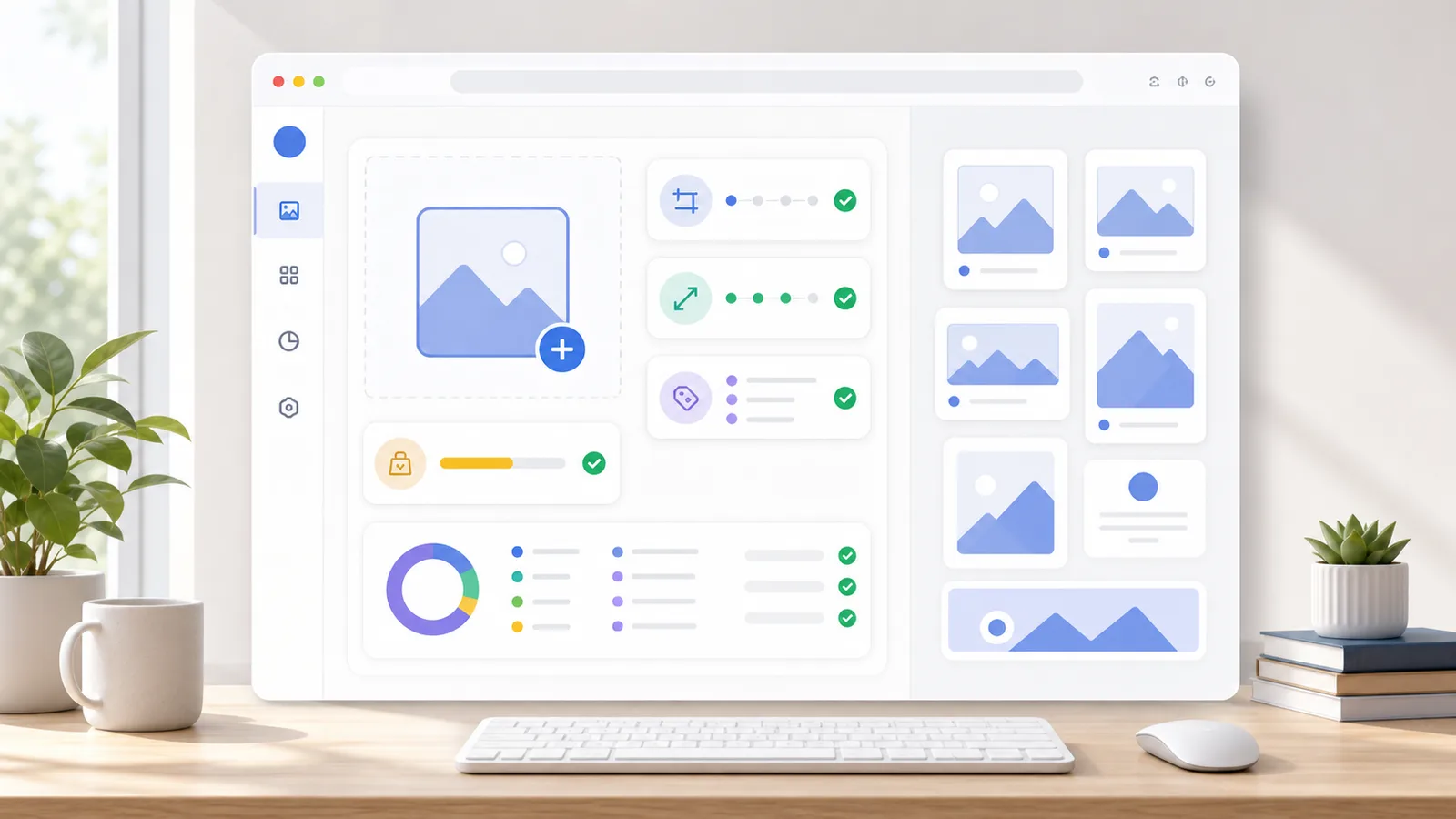 Image and social media checker dashboard with upload, size, aspect ratio and metadata panels