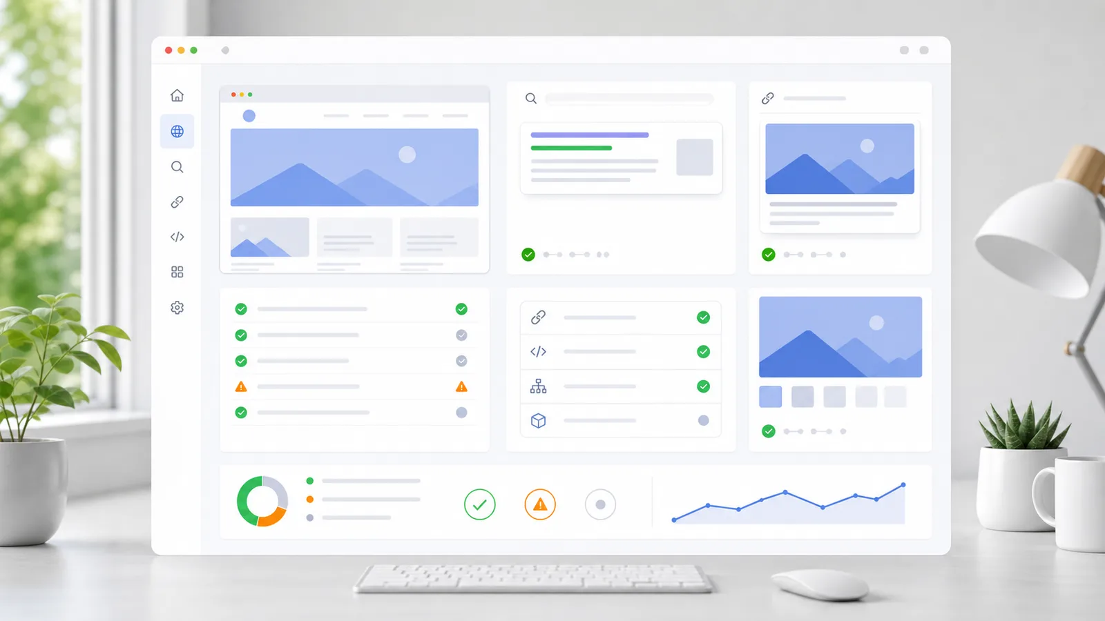 Web SEO and Open Graph checker interface with search result, link preview and metadata panels