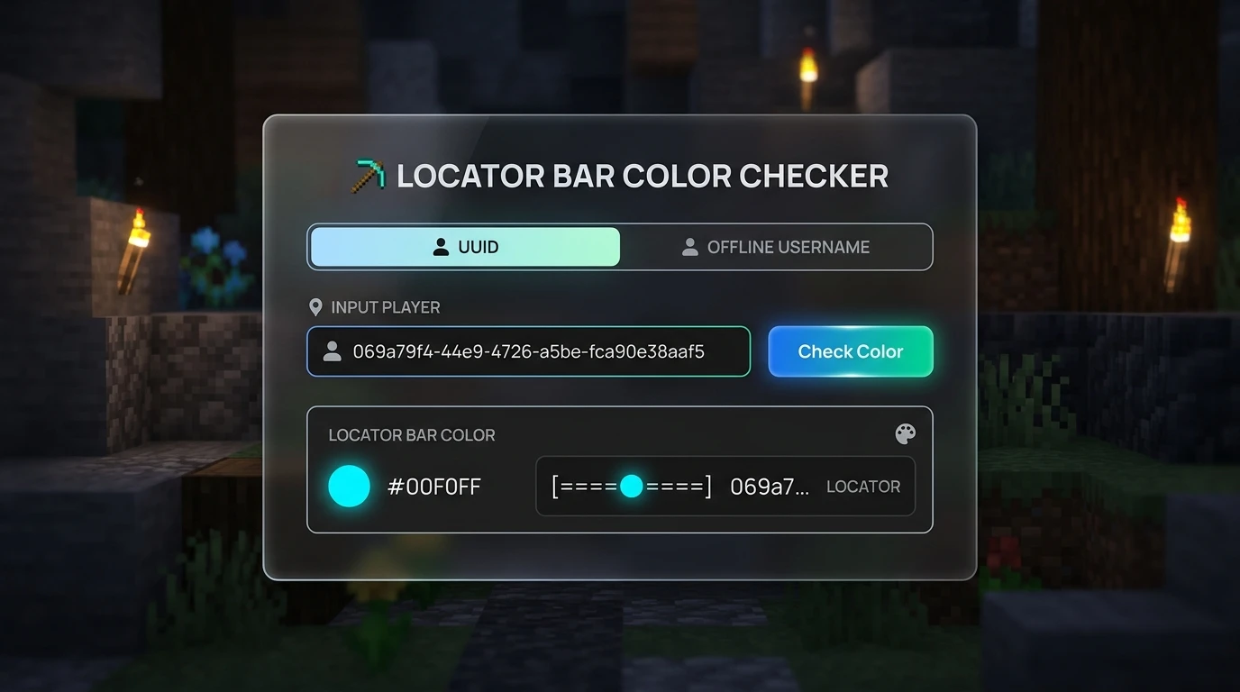 Minecraft Locator Bar Color Checker input panel with a UUID field and result swatch